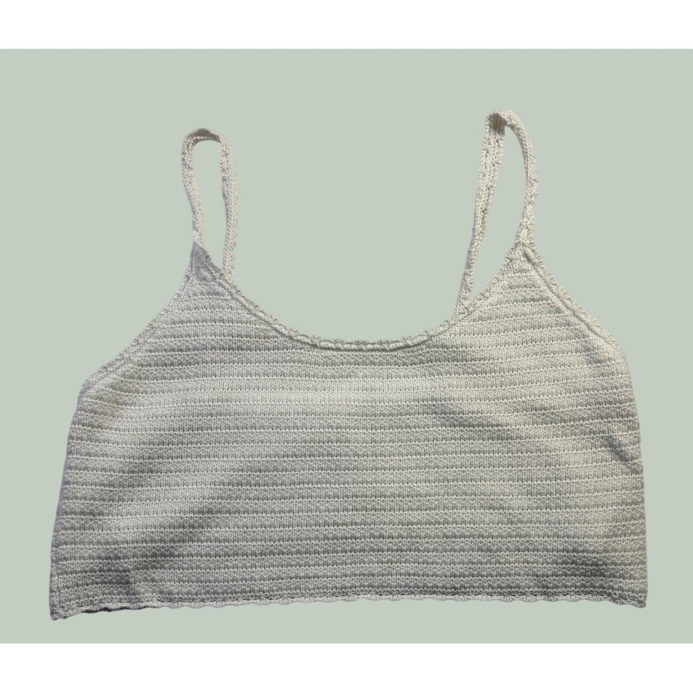 Aerie White Cotton Crochet Knit Crop Tank Top XXL Scalloped Hem -2646